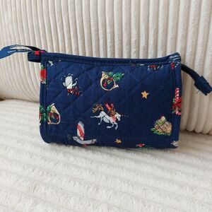 Vera Bradley cosmetic bag "Santa Turtle" pattern Holiday Christmas Navy Motifs